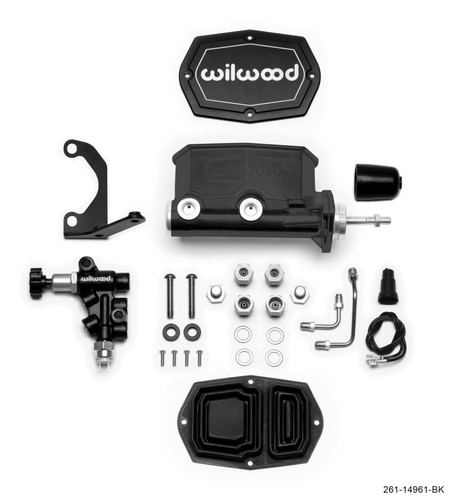 Wilwood 261-14961-BK - Compact Tandem M/C - 7/8in Bore - w/Bracket and Valve (Pushrod) - Black
