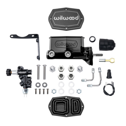 Wilwood 261-16796-BK - Mopar Compact Tandem Master Cylinder Kit w/ Combination Valve & Pushrod 15/16in Bore - Black