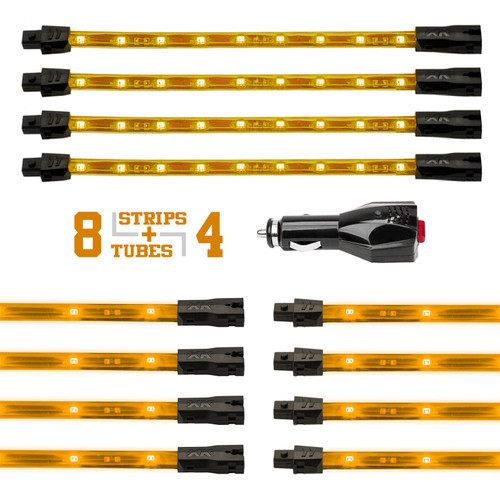 XKGLOW XK041005-A - XK Glow Strip Single Color Underglow LED Accent Light Car/Truck Kit Amber - 8x24In Tube + 4x8In