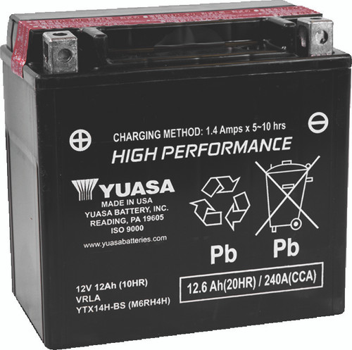 Yuasa Battery YUAM6RH4H - Yuasa YTX14H-BS High Performance AGM 12-Volt Battery w/Bottle