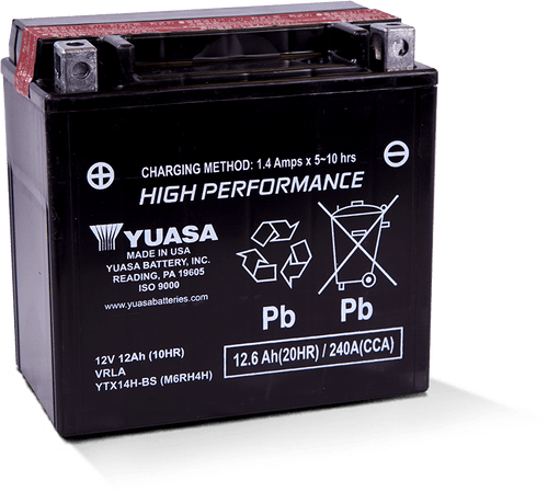 Yuasa Battery YUAM6RH4H - Yuasa YTX14H-BS High Performance AGM 12-Volt Battery w/Bottle