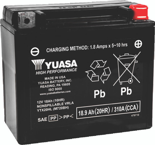 Yuasa Battery YUAM720BH - Yuasa YTX20HL Maintenance Free AGM 12-Volt Battery