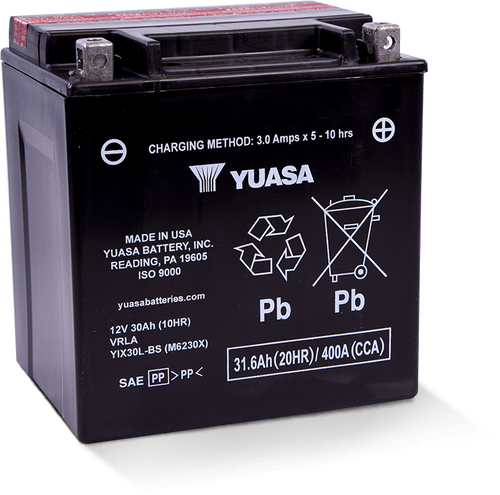 Yuasa Battery YUAM6230X - Yuasa YIX30L-BS High Performance Maintenance Free AGM 12-Volt Battery w/Bottle