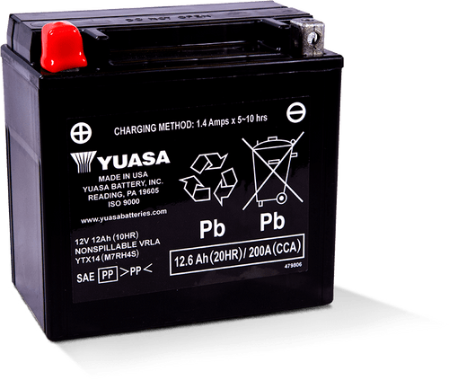 Yuasa Battery YUAM7RH4S - Yuasa YTX14 Maintenance Free AGM 12-Volt Battery