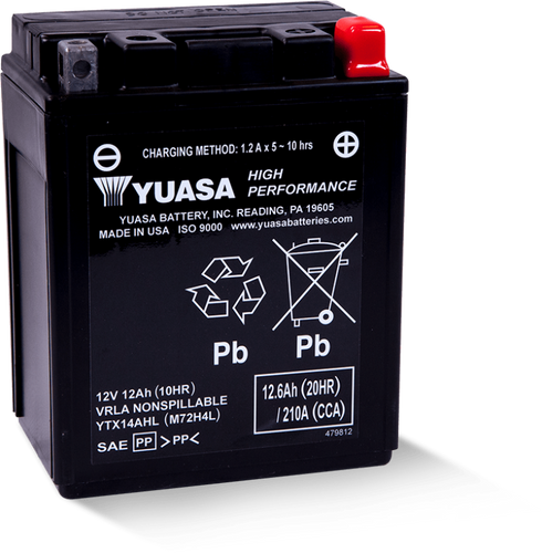 Yuasa Battery YUAM72H4L - Yuasa YTX14AHL Maintenance Free AGM 12-Volt Battery