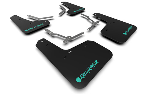 Rally Armor MF27-UR-BLK/TL-X - 12-19 Ford Focus ST / 16-19 RS Black UR Mud Flap w/Altered Teal Logo