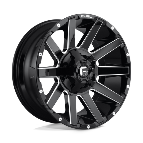Fuel Wheels D61520908250 - Aluminum Wheels 20X9 Contra D615 8 On 165.1 Gloss Black Milled 125.2 Bore 1 Offset Multi Spoke Fuel Off Road Wheels