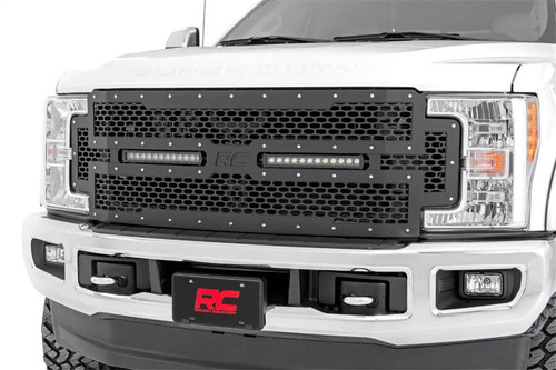 Rough Country 70216 - Mesh Grille - 12 inch Dual Row LED - Black - Ford F-250/F-350 Super Duty (17-19)