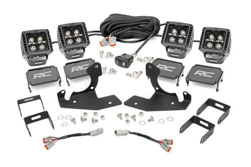 Rough Country 70762DRL - LED Light Kit - Fog - 2 inch Black Pairs x2 - White DRL - Chevy Silverado 1500/2500HD/3500HD 2WD/4WD
