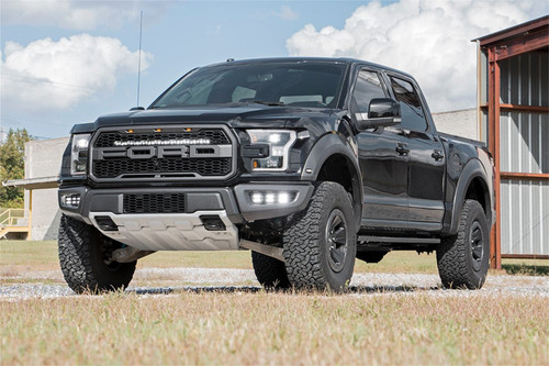 Rough Country 70700DRL - LED Light Kit - Fog Mount - Triple 2 inch Black Pair - White DRL - Ford Raptor (17-20)