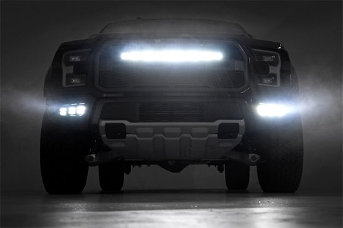 Rough Country 70700DRL - LED Light Kit - Fog Mount - Triple 2 inch Black Pair - White DRL - Ford Raptor (17-20)