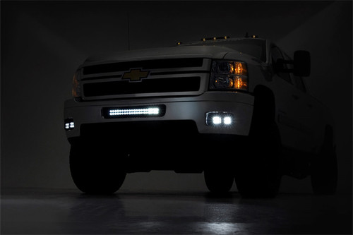 Rough Country 70628DRLA - LED Light Kit - Fog Mount - 2 inch Black Pair - Amber DRL - Chevy Silverado 2500 HD/3500 HD (11-14)