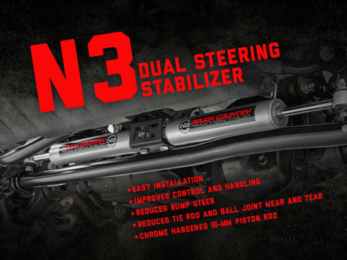Rough Country 8749630 - N3 Steering Stabilizer - Dual - 4 Inch Lift - Jeep Grand Cherokee WJ (99-04)
