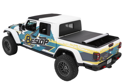 Bestop 19280-17 - EZ-Roll Soft Tonneau Cover For Jeep 2020-2024 Gladiator 5.0 Foot Black Tailgate Spoiler Not Included
