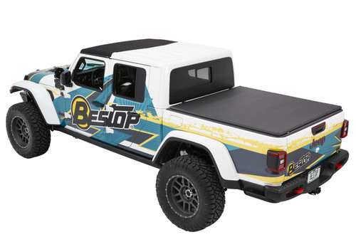 Bestop 16280-17 - Soft Tri-Fold Tonneau Cover EZ-Fold For Jeep 2020-2024 Gladiator 5.0 Foot Black Tailgate Spoiler Not Included