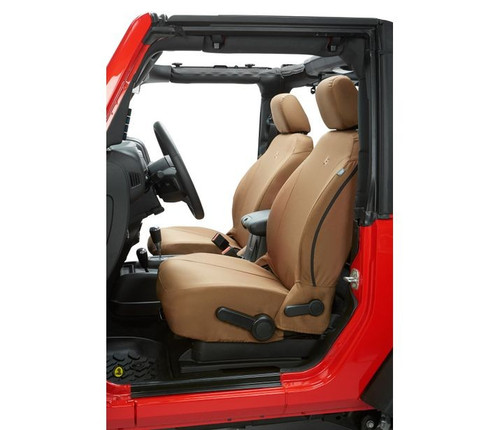 Bestop 29283-04 - Jeep Wrangler Seat Covers For Jeep 2013-2018 Wrangler JK 4 Door Front Premium Vinyl Fabric Tan
