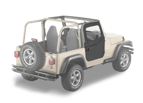 Bestop 51789-15 - Jeep Doors Full 2-Piece Fabric Doors For Jeep 1997-2006 Wrangler TJ Clear Vinyl Black Denim Fabric Pair