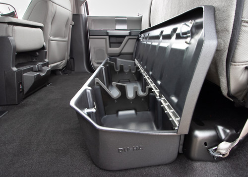 DU-HA 20116 - DÜHA Lockable Under Seat Storage fits 2015-2025 Ford F150 Super Crew Cab & 2017-2025 F250 F350 F450 F550 Super Duty Crew Cab -- Black Heavy-Duty Back Seat Lockbox, Includes 2 Keys 