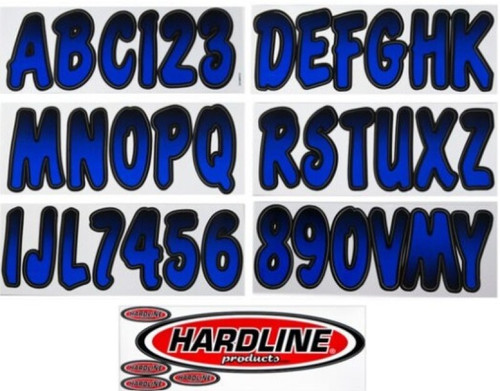 Hardline BMBKG200 - Boat Lettering Registration Kit 3 in. - 200 Blue Metallic/Black