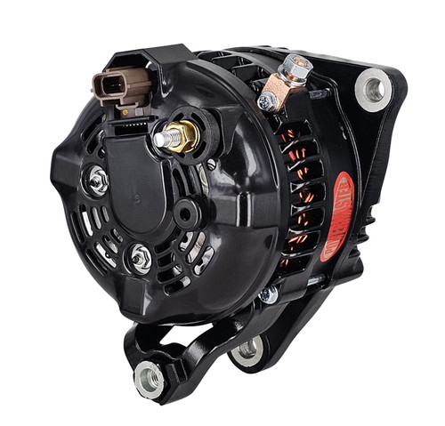 Powermaster Performance 851626-2R - Alternator; Denso; 175 Amp; 6 Groove Solid Pulley; Side Rear Battery Post/Reg; Black Finish;