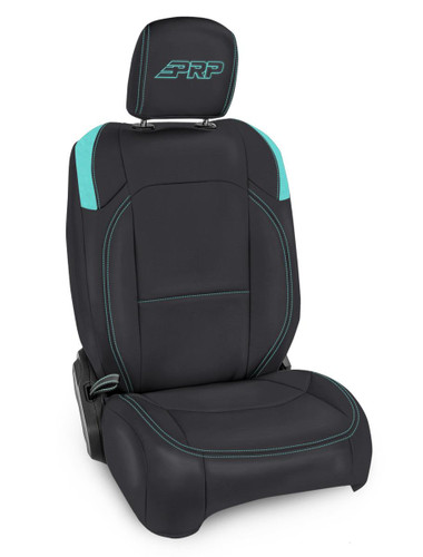 PRP Seats B038-09 - Front Seat Covers For 18-24 Jeep Wrangler JL 2 Door with Molle Back Pair Black and Teal