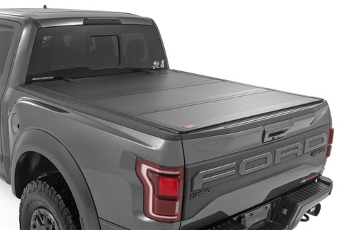 Rough Country 49221550 - Hard Tri-Fold Flip Up Bed Cover - 5'7 inch Bed - Ford F-150 (21-24)/F-150 Lightning (22-24)