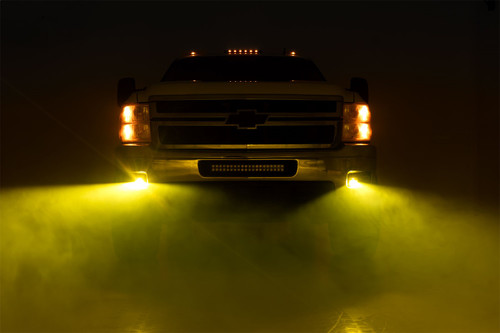 Rough Country 70907A - 2 Inch Black Series LED Light Pods - SAE Fog - Yellow