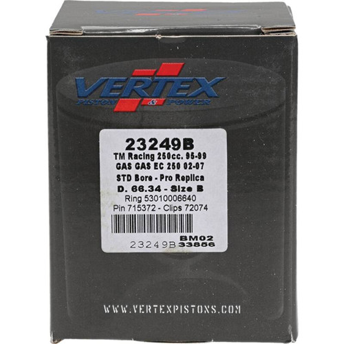 Vertex Pistons 23249B - Vertex Piston 02-15 Gas-Gas EC 250 250cc Cast Replica Piston Kit