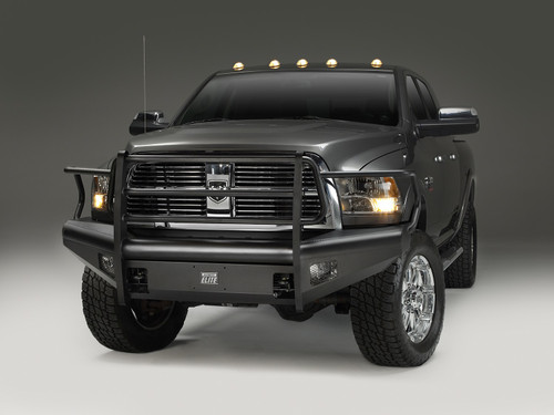 Fab Fours DR06-Q1160-1 - Elite Front Bumper; 2 Stage Black Powder Coated; w/Full Grill Guard; Incl. Light Cut-Outs;
