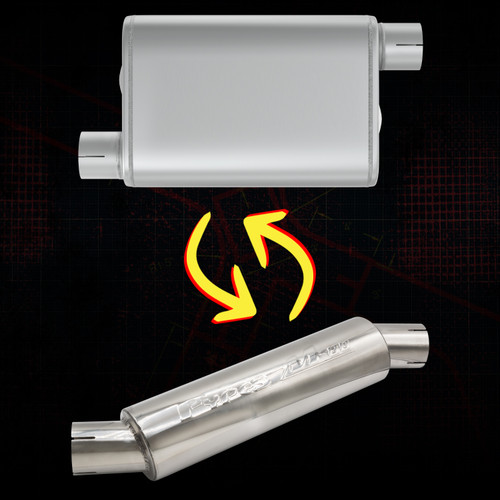 Pypes MVR204S - M-80 Muffler 14 Inch Body 2.5 Inch Offset Inlet/Offset Outlet 304 Stainless  Performance Exhaust