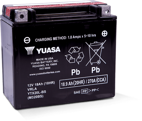 Yuasa Battery YUAM320BS - Yuasa YTX20L-BS Maintenance Free AGM 12-Volt Battery w/Bottle