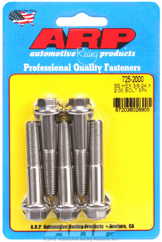 ARP 725-2000 - 3/8 in.-24 RH Thread, 2.000 in Hex Head SS 300 Bolts - Set of 5