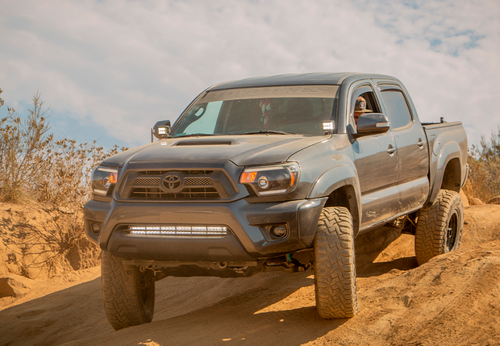 Cali Raised LED CR2898 - 2005-2015 Toyota Tacoma Low Profile LED Ditch Light Brackets Kit - (2) 3.5 inch Round Cannon Pod Ditch Lights Switch - Blue Backlight - Small