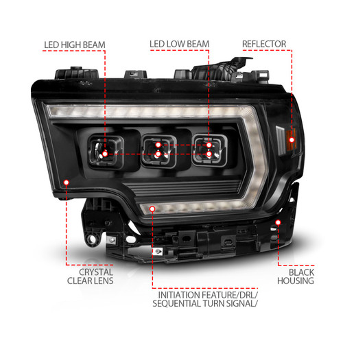 Anzo 111601X-L - 19-24 RAM 2500/3500 Z-Series Full LED Proj Headlights DRL/Init/SeqSig - Driver Side ONLY