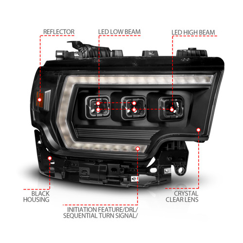 Anzo 111601X-R - 19-24 RAM 2500/3500 Z-Series Full LED Proj Headlights DRL/Init/SeqSig - Pass. Side ONLY