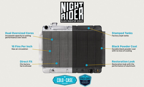 Cold Case Radiators GMT555AB - 63-66 Chevy/GMC Pickup Truck Automatic Aluminum Radiator Black Night Rider Series Cold Case Radiators GMT555AB - 63-66 Chevy/GMC Pickup Truck Automatic Aluminum Radiator Black Night Rider Series