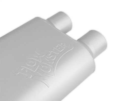 Flowmaster 430402-FM - FlowMonster Muffler; 2 Chamber; 3.00 in. Center Inlet/2.50 in. Dual Outlet; Case Dimensions 4 in. x 9.75 in. x 13 in.; 19 in. Overall Length; Aluminized Steel;