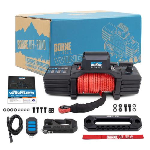 Borne Off-Road BNWN-12-SRD - 12K Winch - Red Synthetic Rope