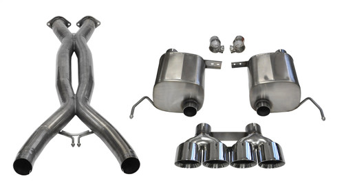 Corsa Performance 14764CB - 2.75 Inch Valve-Back Sport Exhaust w/X-Pipe Dual Rear Exit Quad 4.5 Inch Polished Tips 14-Present Chevy C7 Corvette Plus Grand Sport 6.2L V8 Stainless Steel  Performance