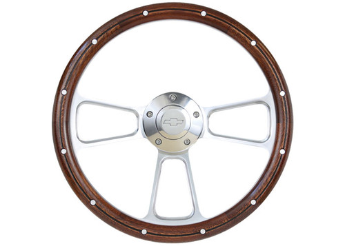 Brothers Trucks STRF8PW160-69 - Steering Wheel - Custom - Polished/Wood - Bowtie