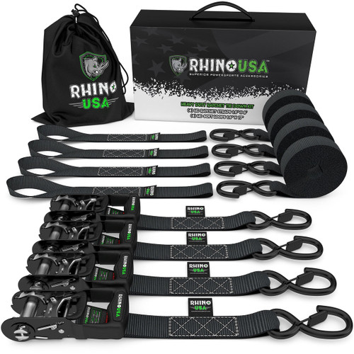Rhino USA HD-RATCHETKIT-4PK - Heavy Duty Ratchet Tie-Down 4-Pack (Black) 1.6In X 8Ft