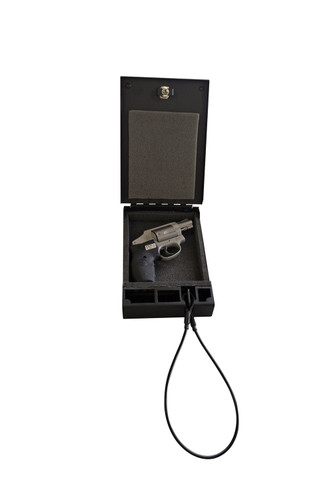 Tuffy Security 300-01 - Portable Safe For Compact Pistols Universal Black Includes Security Cable  Security Products