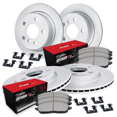 R1 Concepts WJUH2-74044 - R1 Brake Rotors - Carbon Coated w/ Optimum Oe Pads & Hdw