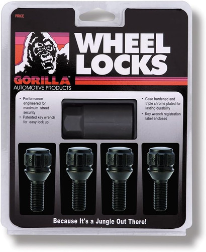 Gorilla Automotive 47018NBC - Conical Seat Lug Bolt Lock Set 14mm x 1.50 Black 27mm Thread Length Set of 4