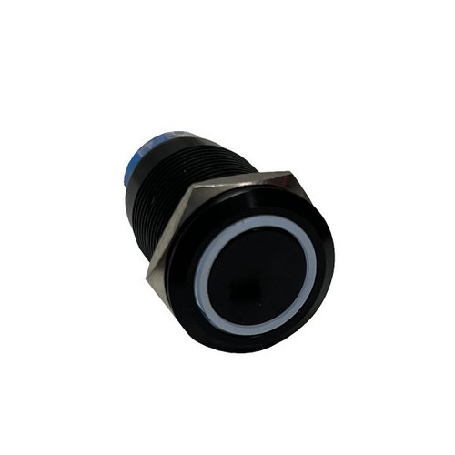 Race Sport RSMB19MMW - 12V 19mm Momentary Function Pre-Wired Switch with White LED and Black Flush Mount Finish  Lighting Race Sport RSMB19MMW - 12V 19mm Momentary Function Pre-Wired Switch with White LED and Black Flush Mount Finish  Lighting