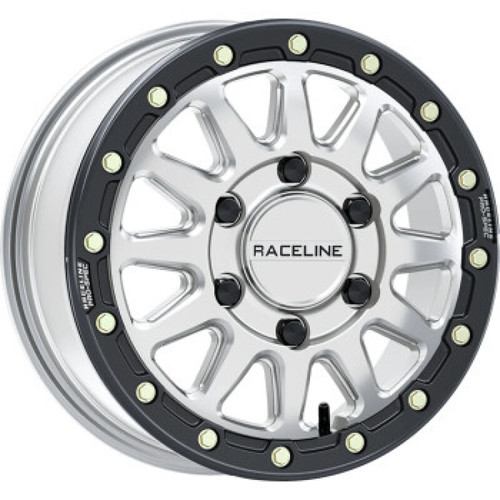 Raceline A14SB-56560+74 - A14BG Alpha 15x6.5in/6x139.7 BP/74mm Offset/78.1mm Bore - Silver & Blk Ring Beadlock Wheel