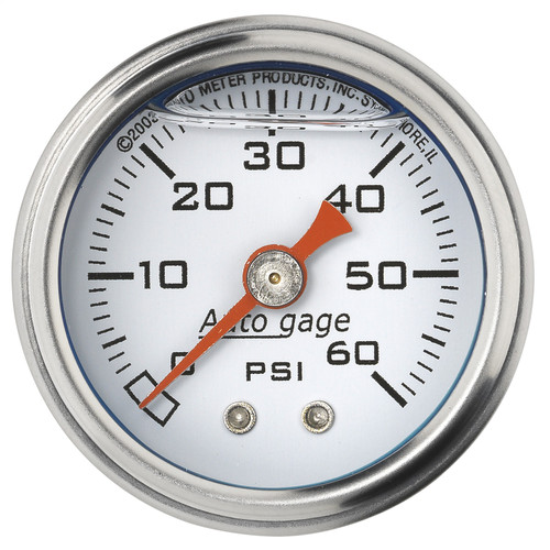 AutoMeter 2176 - AutoGage 1.5in Liquid Filled Mechanical 0-60 PSI Fuel Pressure Gauge - White