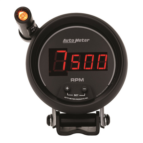 AutoMeter 6399 - Quick-Lite Digital 10K RPM Pedestal Mount 3 3/4in Tachometer Black Dial w/ Red LED