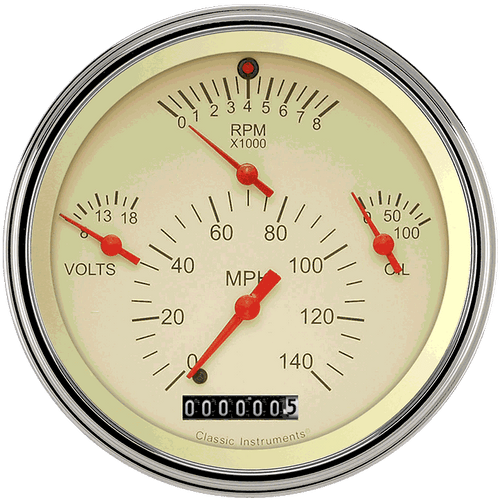 Classic Instruments TE40TSLF - Tetra Series, Tan Combination Gauge