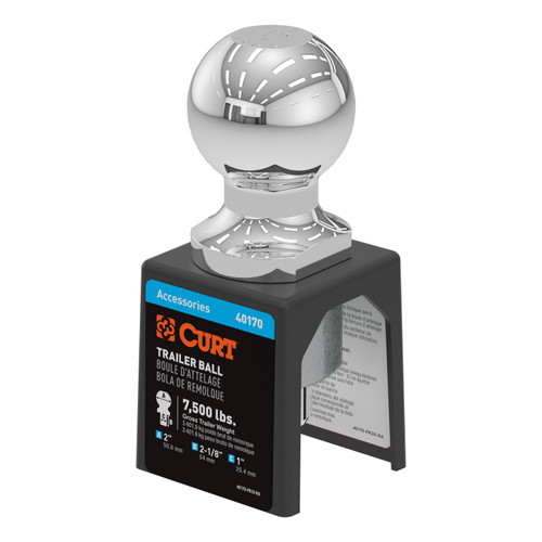 CURT 40170 - 2" Trailer Ball (1" x 2-1/8" Shank, 7,500 lbs., Chrome, Packaged)